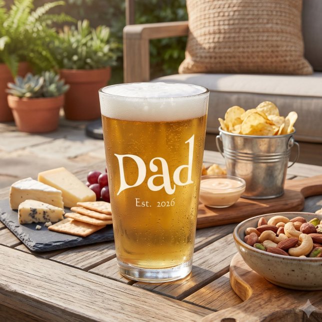 Dad Established New Dad Fun Text Bold Simple Beer Glass (Creator Uploaded)