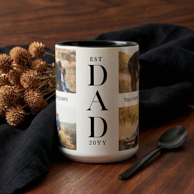 Dad Established Personalized Family Photo Collage Two-Tone Coffee Mug (Dad Established Personalized Family Photo Collage Two-Tone Coffee Mug)