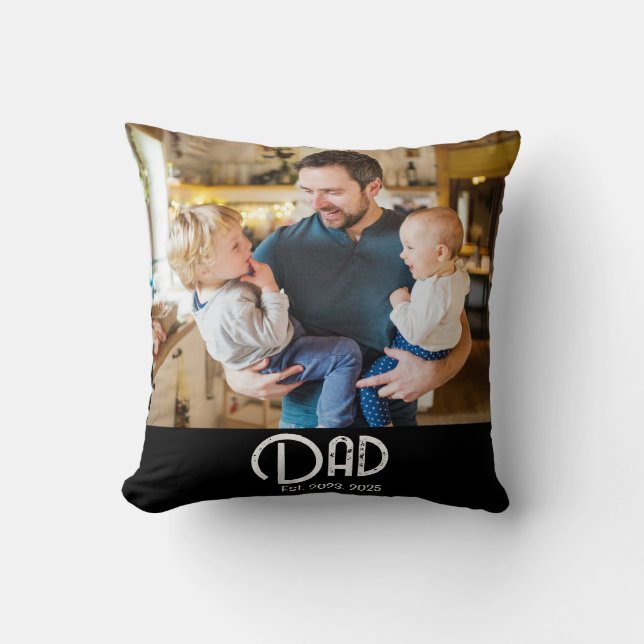 Dad Established Photo Black Grunge Script Cushion (Front)