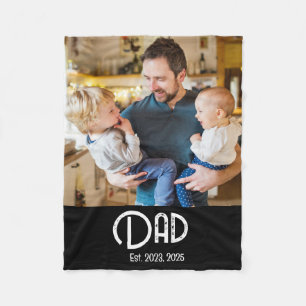 Dad Established Photo Black Grunge Script Fleece Blanket