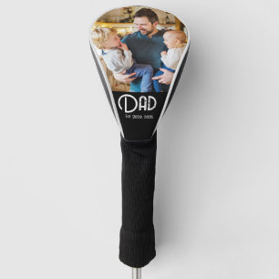 Dad Established Photo Black Grunge Script Golf Head Cover