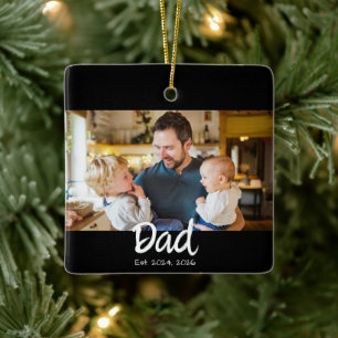 Dad Established Photo Black White Ceramic Ornament