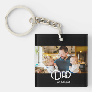 Dad Established Photo Black White Grunge Key Ring