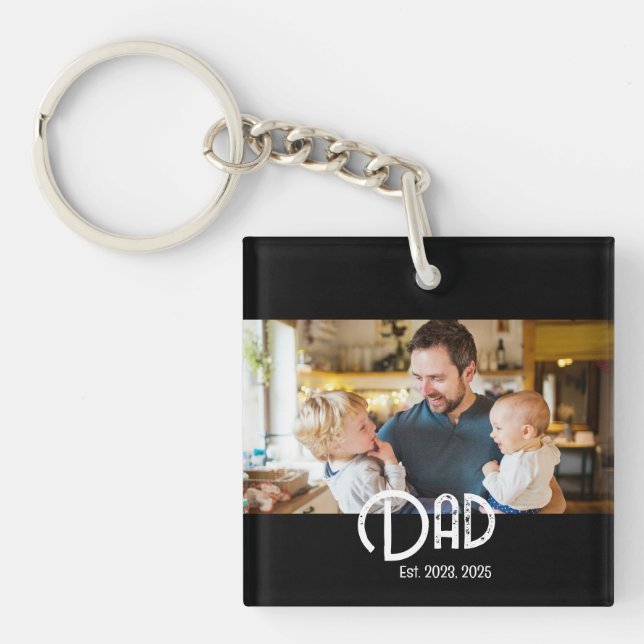 Dad Established Photo Black White Grunge Key Ring (Front)