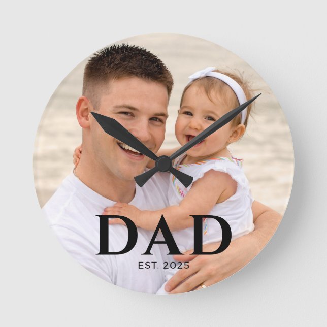 Dad Established Photo Father’s Day  Round Clock (Front)