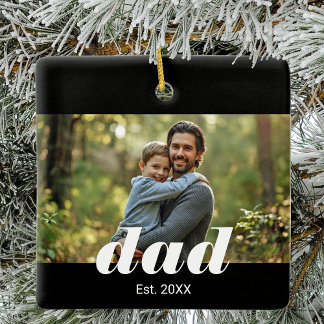 Dad Established Photo Father's Day Ceramic Ornament