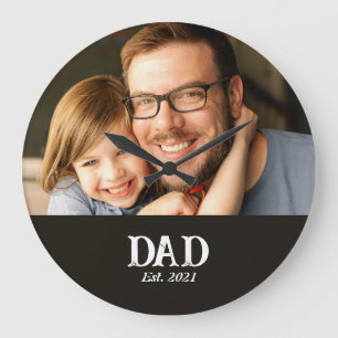 Dad Established Photo Father's Day Gift Large Clock