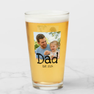 Dad Established Photo Fun Bold Black White Text Glass