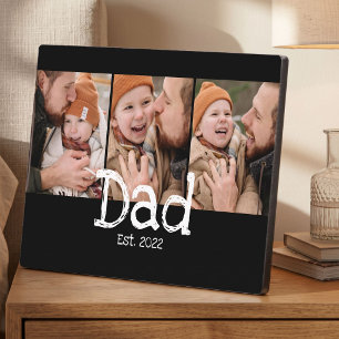 Dad Established Photo Fun Bold White Text Black Plaque