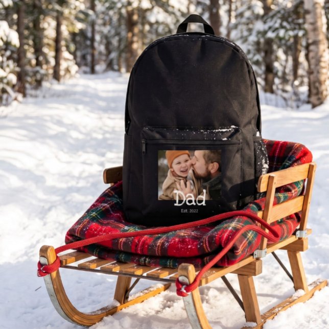 Dad Established Photo Fun Bold White Text Black Printed Backpack (Creator Uploaded)