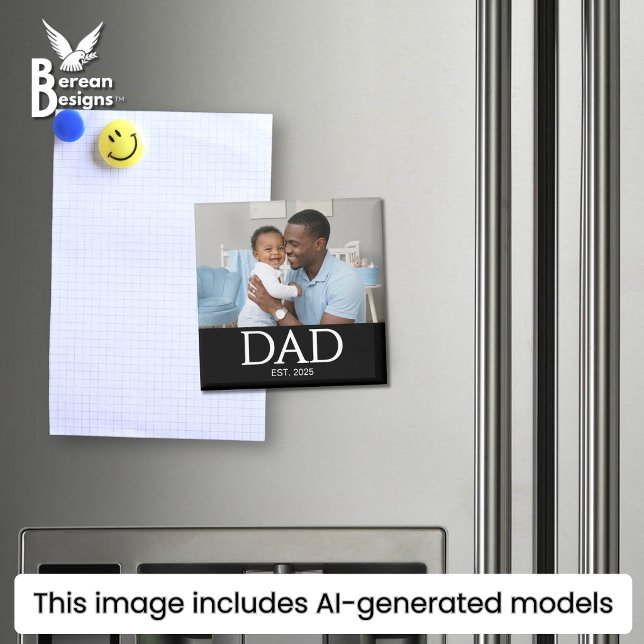 Dad Established Photo Gift Magnet (DAD ESTABLISHED black magnet with customizable photo and year. Ideal gift for Father's Day. )