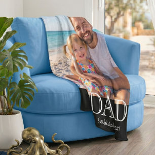 Dad Established Photo Minimal Father's Day Gift Fleece Blanket