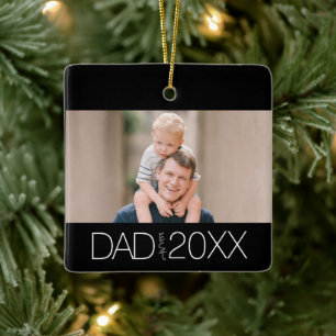 Dad Established Photo Modern Script Ceramic Ornament