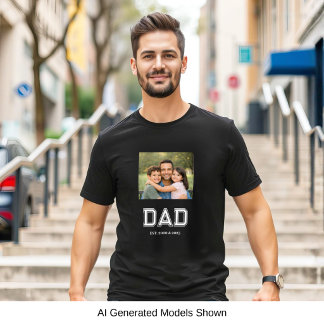 Dad Established Photo Modern Typography Black T-Shirt