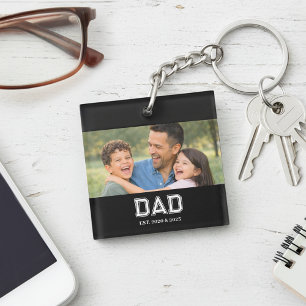 Dad Established Photo Modern Typography Gift Key Ring