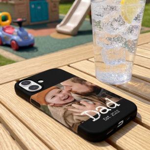 Dad Established Photo White Fun Bold Text Black iPhone 16 Case