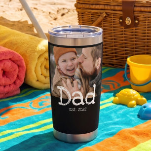 Dad Established Photo White Fun Bold Text Black Insulated Tumbler