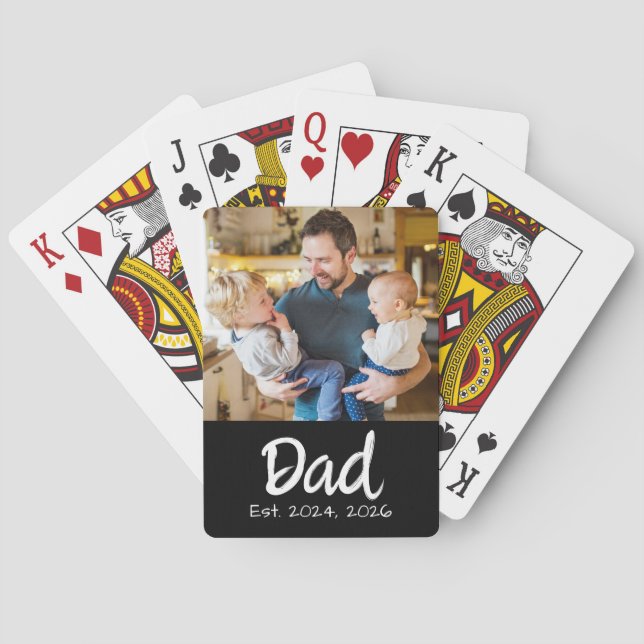 Dad Established Photo White Script Playing Cards (Back)