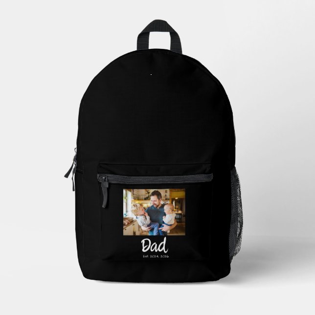 Dad Established photo white script Printed Backpack (Front)