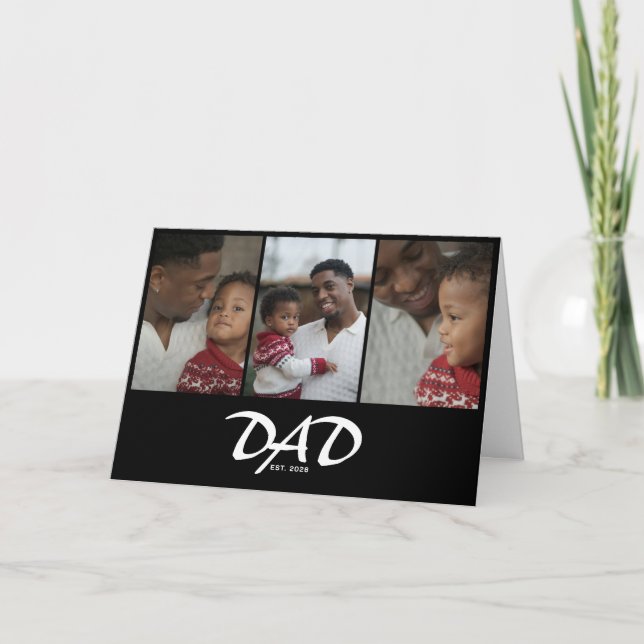 Dad Established Script Black 3 Photo Card (Front)