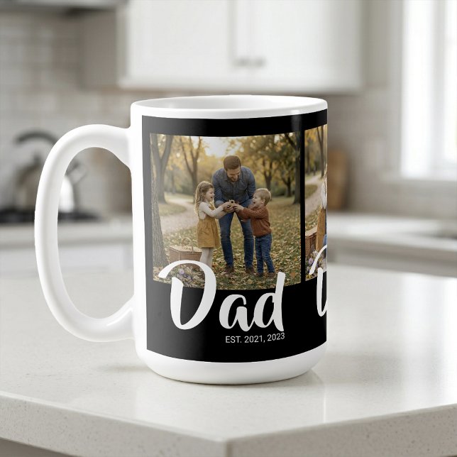 Dad Established Script Black 3 Photo Coffee Mug (Dad Established Script Black 3 Photo Coffee Mug)