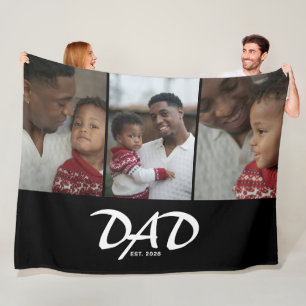Dad Established Script Black 3 Photo Fleece Blanket