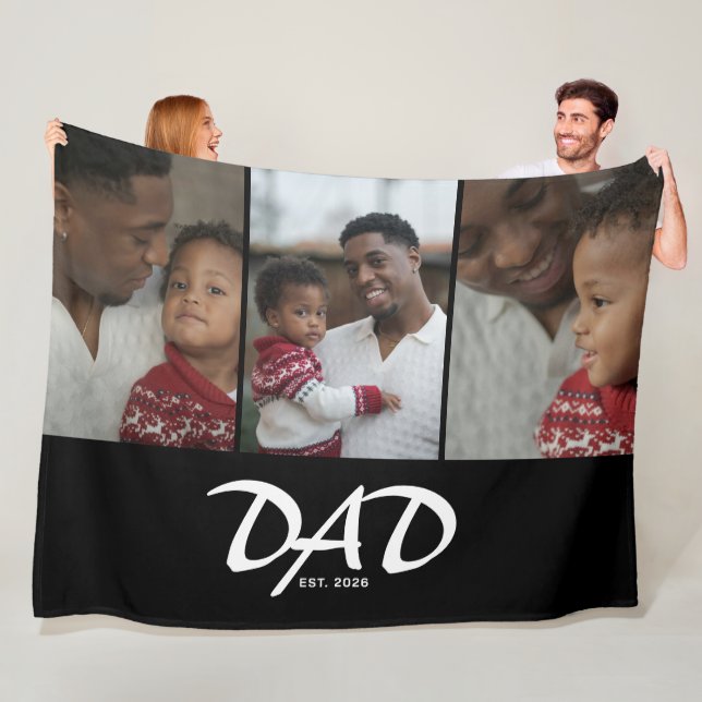 Dad Established Script Black 3 Photo Fleece Blanket (In Situ)