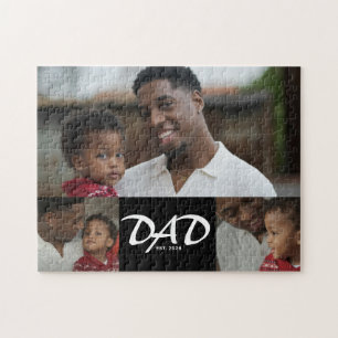 Dad Established Script Black 3 Photo Jigsaw Puzzle