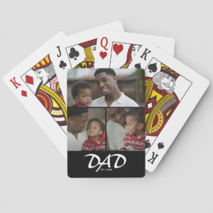 Dad Established Script Black 3 Photo Playing Cards