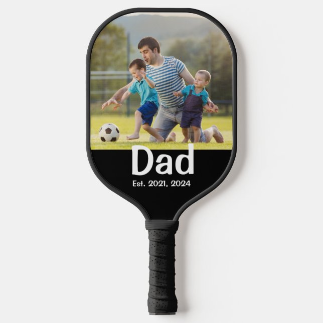 Dad Established Script Black Photo  Pickleball Paddle (Front)