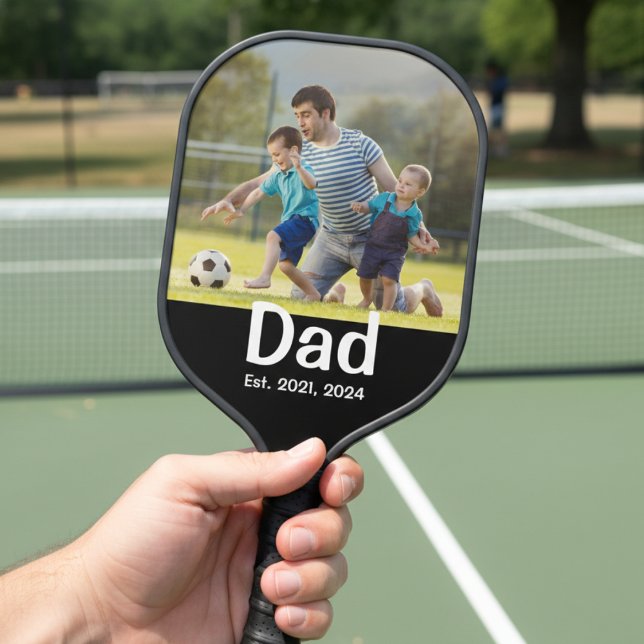 Dad Established Script Black Photo  Pickleball Paddle (Creator Uploaded)