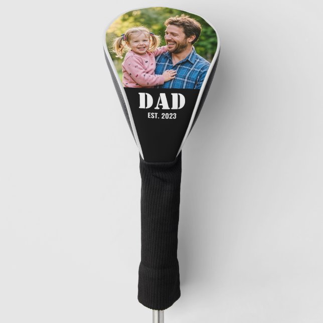 Dad Established Simple Black Typography Golf Head Cover (Front)