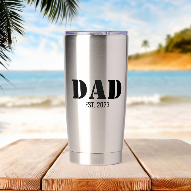 Dad Established Simple Bold Black Font Insulated Tumbler (Beach (Rotated))