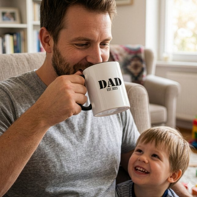 Dad Established Simple Bold Black Font Mug (Dad Established Simple Bold Black Text on a White Mug with Black handle and inside)