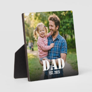 Dad Established Simple Bold Typography & Photo Plaque