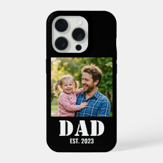 Dad Established Simple Bold White Text and Photo iPhone 15 Pro Case