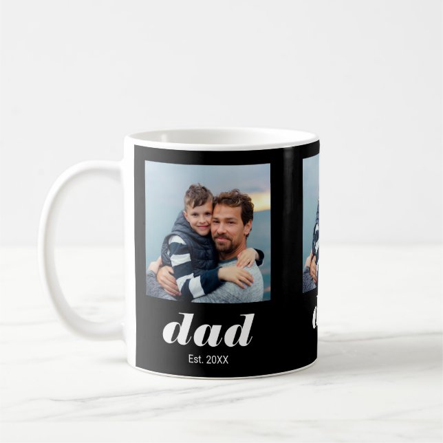 Dad Established Typography Black 3 Photo Coffee Mug (Left)