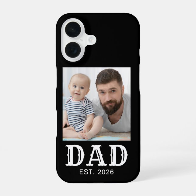 Dad Established Typography Photo Black iPhone 16 Case (Back)