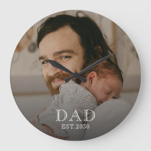 Dad Established White Photo Large Clock