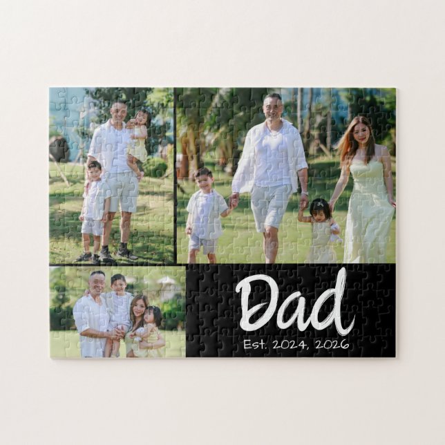 Dad Established white script 3 photo Jigsaw Puzzle (Horizontal)
