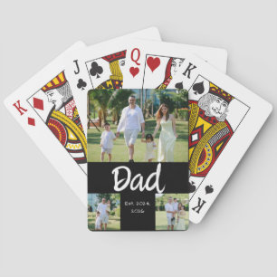 Dad Established white script 3 Photo Playing Cards