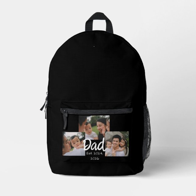 Dad Established white script 3 photo Printed Backpack (Front)