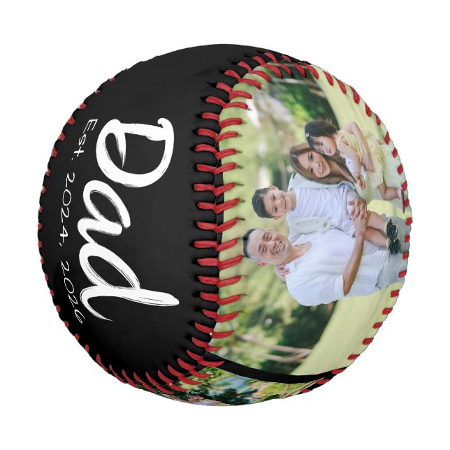 Dad Established white script Black 3 Photo Baseball (Angled)