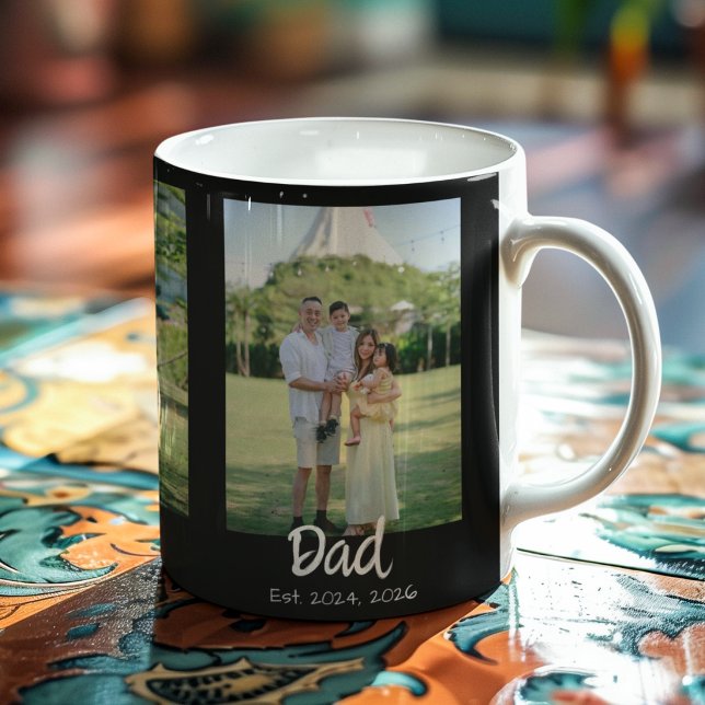 Dad Established white script Black 3 Photo Coffee Mug (Creator Uploaded)
