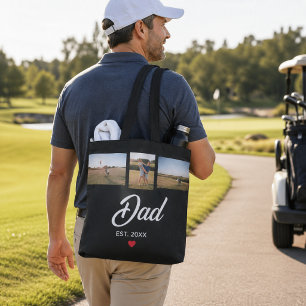 Dad Established White Script Red Heart 3 Photo Tote Bag