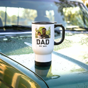 Dad Established Year Bold Black White Photo Gift Travel Mug
