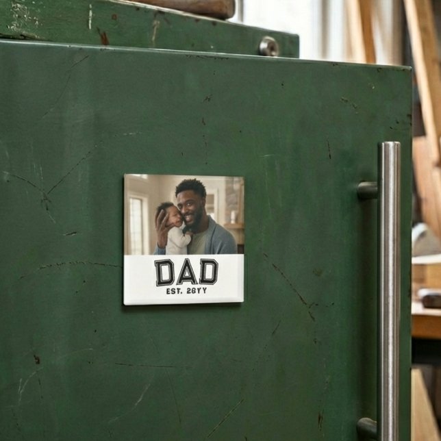 Dad Established Year Bold Black White Photo Magnet (Creator Uploaded)