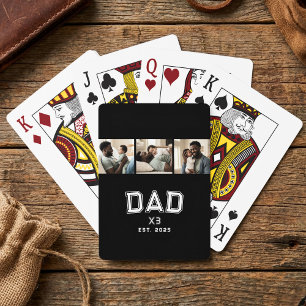 Dad Established Year Bold New Dad 3 Photo Playing Cards