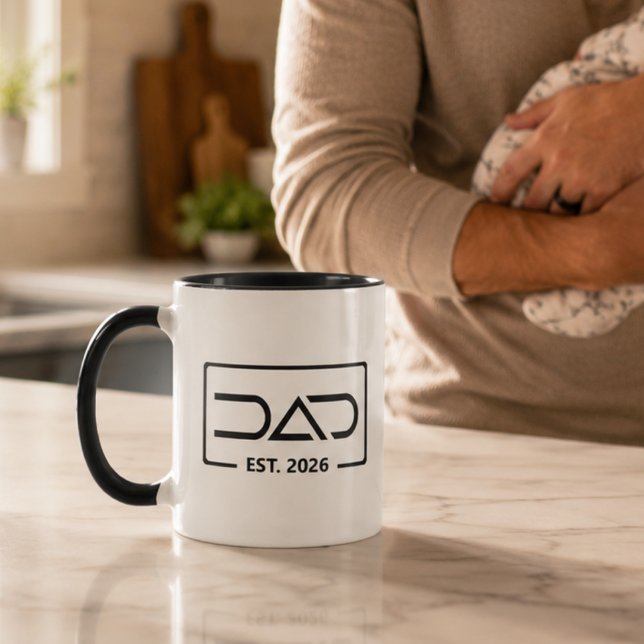 Dad Established Year Modern Typography Mug (dad established fathers day  mugs modern geometric bordered black white typography simple year date)