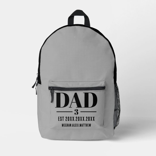 Dad Established Year Names Modern Script Printed Backpack (Front)